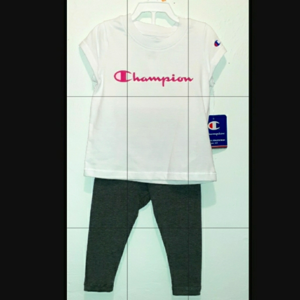 2pc Champion baby girl white t- shirt and grey leggings/ Size: 12 months